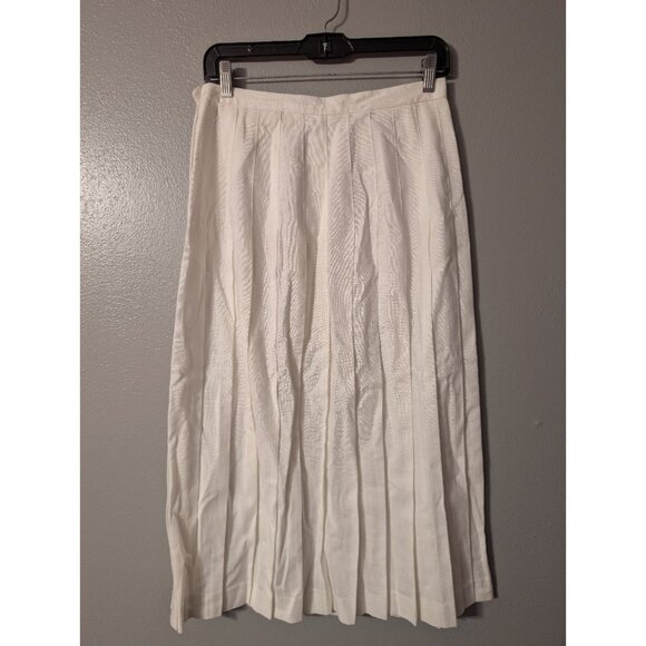 Vintage Ira Joyce White Pleated Midi Skirt Sz 11 Made in USA Union Tag 80s 90s - Picture 3 of 6